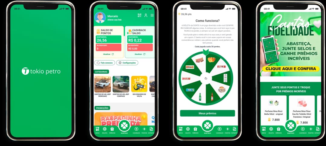 Celular com telas do aplicativo